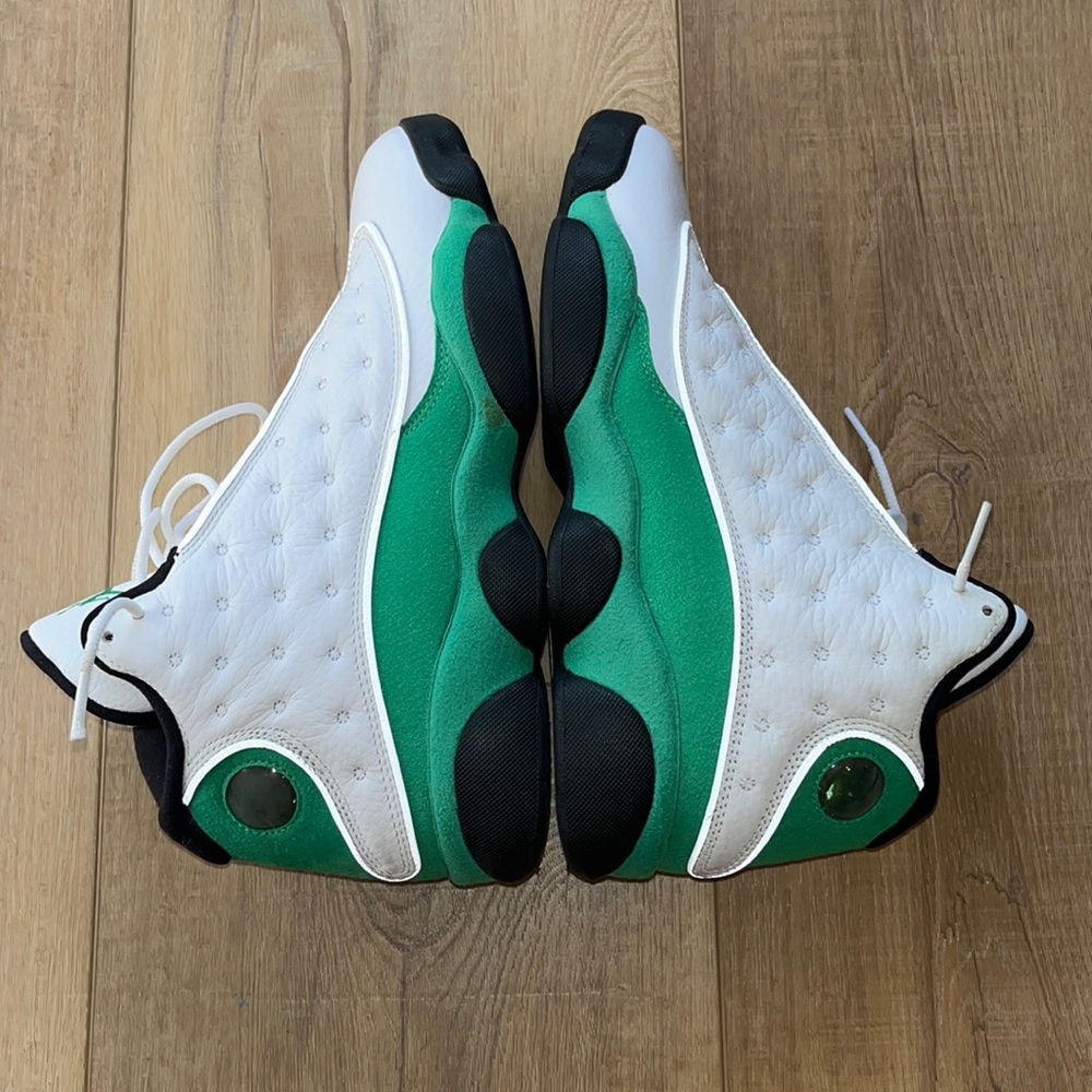 Green and White Jordans.
